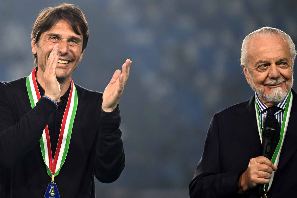 Conte e De Laurentiis alla festa scudetto